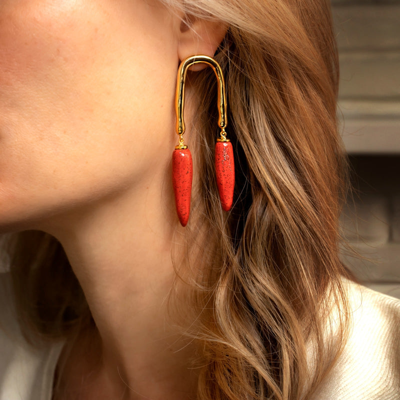 Horseshoe Earrings, Coral